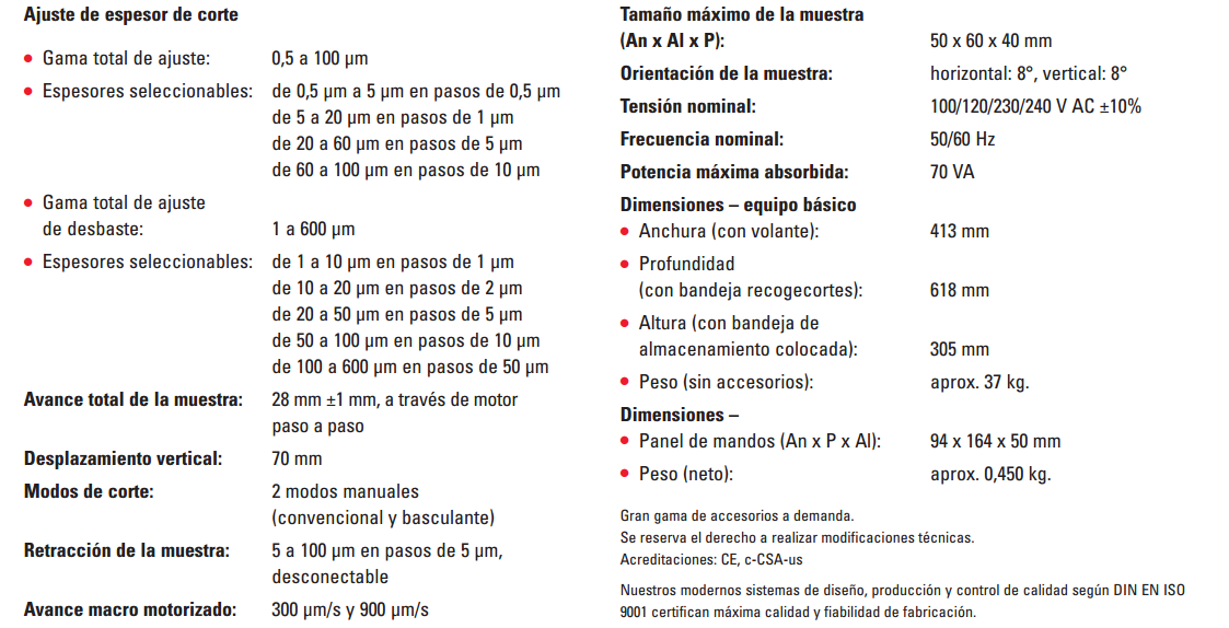 Especificaciones Tecnicas Microtomo RM2245 Leica  Especificaciones Tecnicas Microtomo RM2245