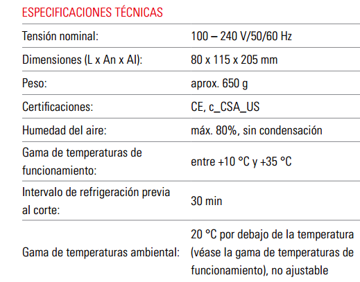 Especificaciones Tecnicas RM CoolClamp Leica  Especificaciones Tecnicas RM CoolClamp
